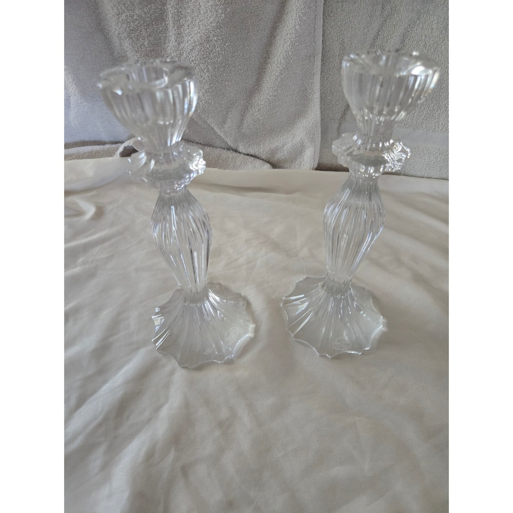 Royal Gallery 24% Lead Crystal Candlestick Holders Pair Czech Republic 11.5 Inch